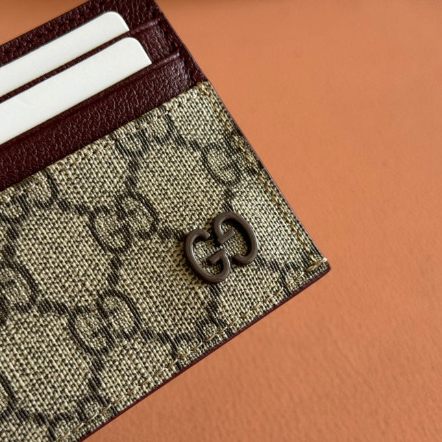 GG CARD CASE 10 IN BEIGE AND RED GG CALFSKIN