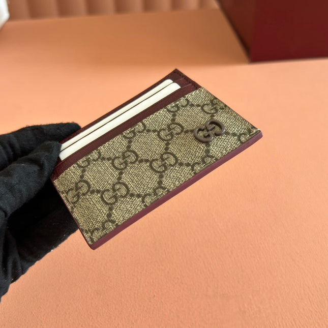 GG CARD CASE 10 IN BEIGE AND RED GG CALFSKIN