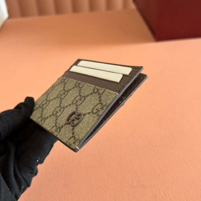 GG CARD CASE 10 IN BEIGE AND BROWN GG CALFSKIN
