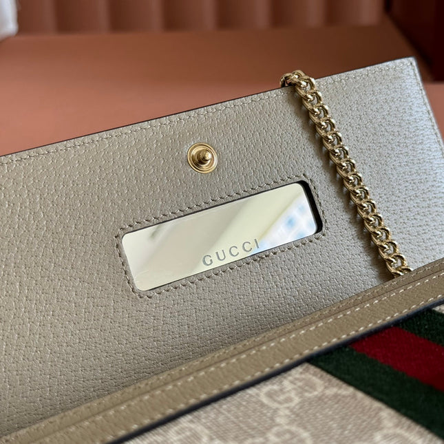 OPHIDIA WALLET ON CHAIN 19 IN BEIGE AND WHITE COATED FABRIC OATMEAL CALFSKIN