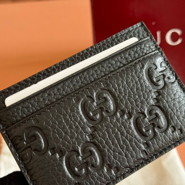 EMBLEM CARD CASE 10 IN BLACK GG GRAINY CALFSKIN