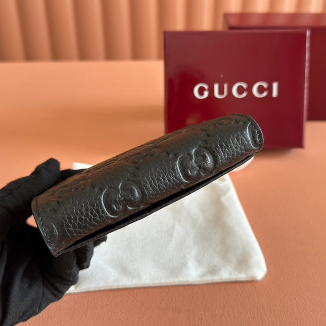 EMBLEM ZIP CARD CASE 13 IN BLACK GG GRAINY CALFSKIN