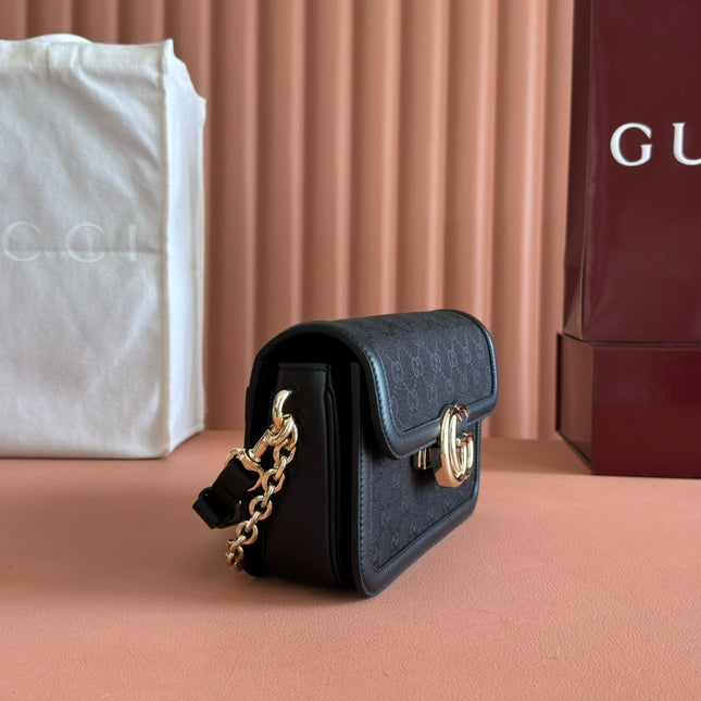 GO SMALL SHOULDER BAG 21.5 IN BLACK GG CANVAS GOLD HARDWARE