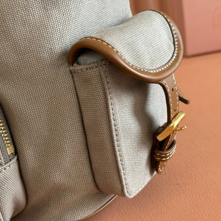 MEDIUM BACKPACK 29.5 IN GREY CANVAS BROWN CALFSKIN