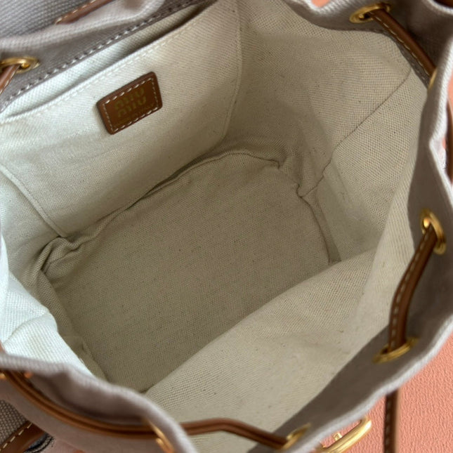 BACKPACK 22 IN GREY CANVAS BROWN CALFSKIN