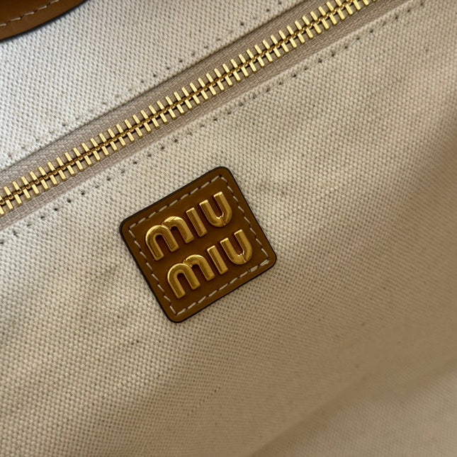 MIUHOBO TOTE 28 IN BROWN CALFSKIN FABRIC LINING GOLD LOCK