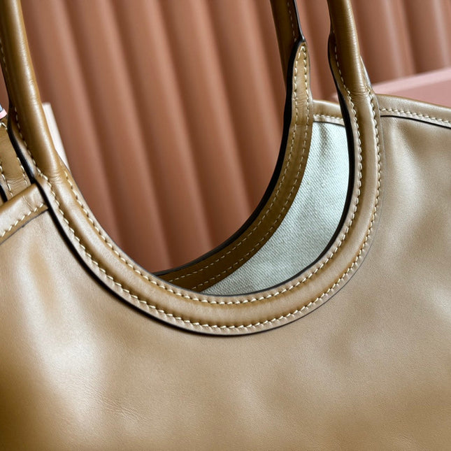 MIUHOBO TOTE 28 IN BROWN CALFSKIN FABRIC LINING GOLD LOCK