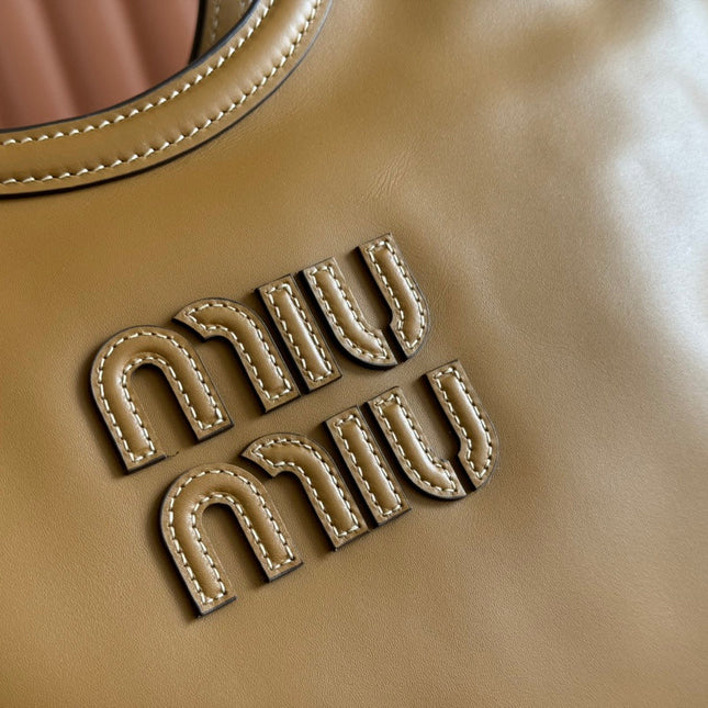 MIUHOBO TOTE 28 IN BROWN CALFSKIN FABRIC LINING GOLD LOCK
