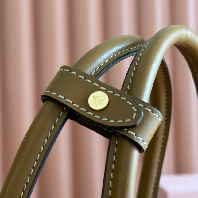MIUHOBO TOTE 28 IN BROWN CALFSKIN FABRIC LINING GOLD LOCK