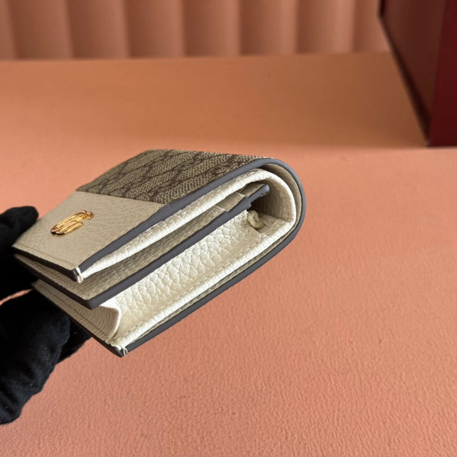 MARMONT BI-COLOUR CARD CASE WALLET 11 IN BEIGE EBONY GG CANVAS WHITE CALFSKIN