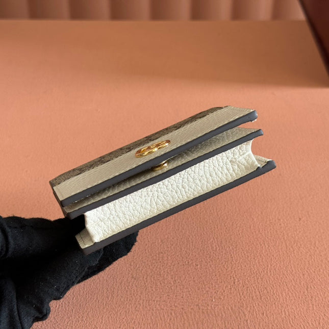 MARMONT BI-COLOUR CARD CASE WALLET 11 IN BEIGE EBONY GG CANVAS WHITE CALFSKIN