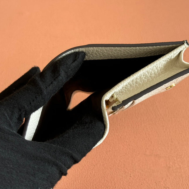 MARMONT BI-COLOUR CARD CASE WALLET 11 IN BEIGE EBONY GG CANVAS WHITE CALFSKIN