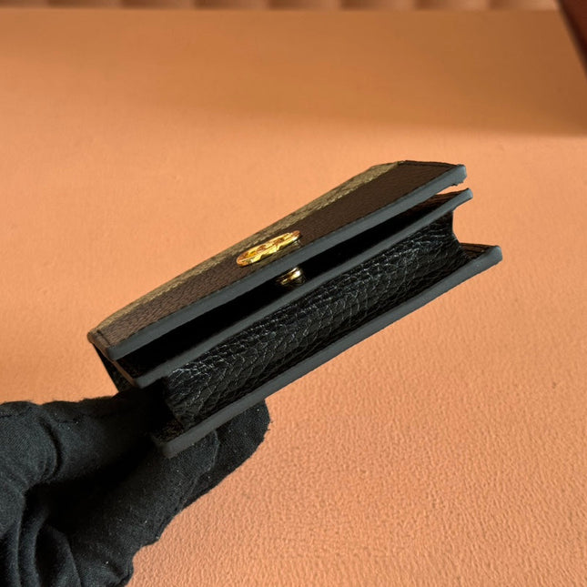 MARMONT BI-COLOUR CARD CASE WALLET 11 IN BEIGE EBONY GG CANVAS BLACK CALFSKIN