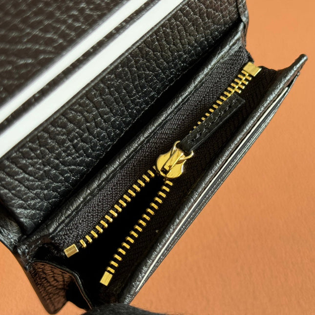 MARMONT BI-COLOUR CARD CASE WALLET 11 IN BEIGE EBONY GG CANVAS BLACK CALFSKIN