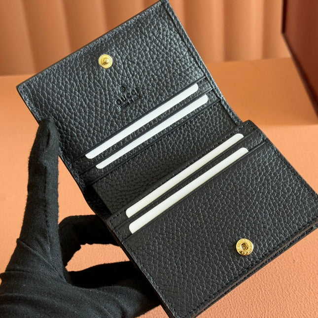 MARMONT BI-COLOUR CARD CASE WALLET 11 IN BLUE BEIGE EBONY GG CANVAS BLACK CALFSKIN