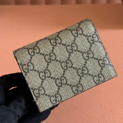 MARMONT BI-COLOUR CARD CASE WALLET 11 IN BEIGE EBONY GG CANVAS PINK CALFSKIN