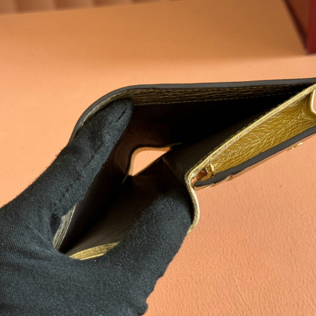 MARMONT BI-COLOUR CARD CASE WALLET 11 IN BEIGE EBONY GG CANVAS GOLD GLOSSY CALFSKIN