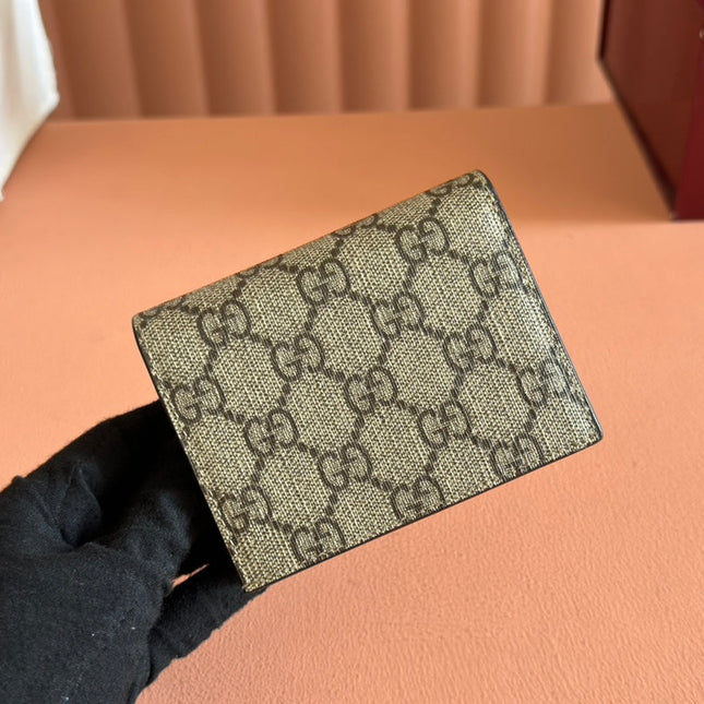 MARMONT BI-COLOUR CARD CASE WALLET 11 IN BEIGE EBONY GG CANVAS GOLD GLOSSY CALFSKIN