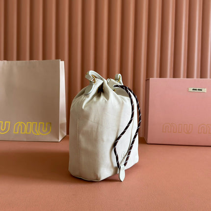GABADINE POUCH 22.5 IN PLASTER WHITE CANVAS BROWN DRAWSTRING