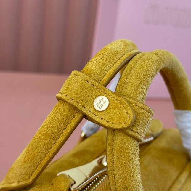 ARCADIE BAG 22 IN MUSTARD YELLOW SUEDE GOLD HARDWARE