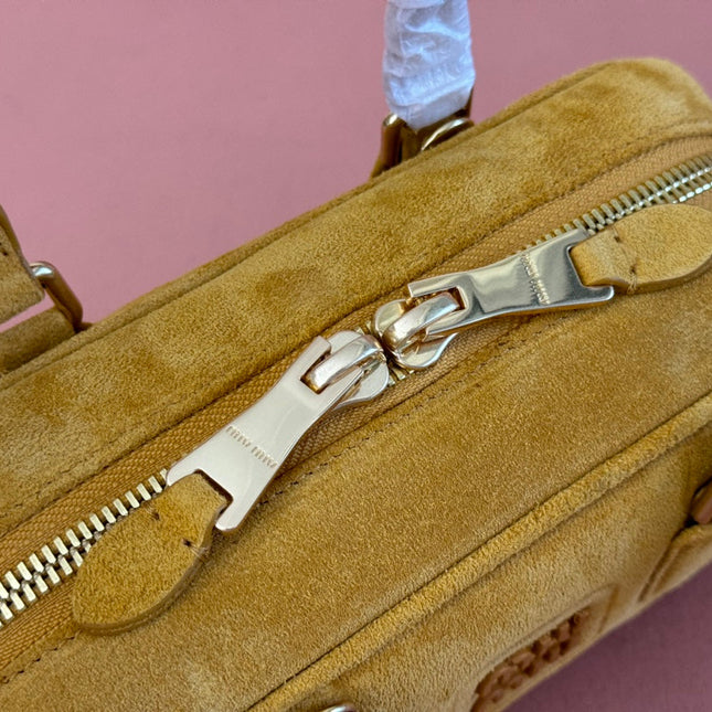 ARCADIE BAG 22 IN MUSTARD YELLOW SUEDE GOLD HARDWARE