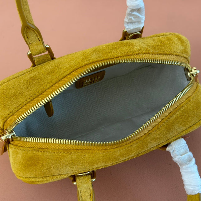 ARCADIE BAG 22 IN MUSTARD YELLOW SUEDE GOLD HARDWARE