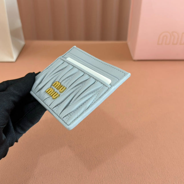 MATELASSÉ NAPPA LEATHER CARD HOLDER BLUE GRAY