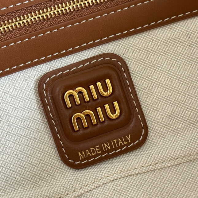 BEAU BAG 28 BLUE AND BEIGE STRIPES IN CANVAS AND CALFSKIN