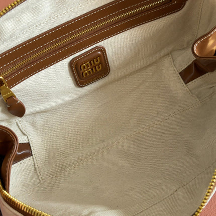 BEAU BAG 28 BLUE AND BEIGE STRIPES IN CANVAS AND CALFSKIN