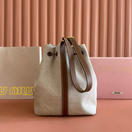 BUCKET BAG 29 BEIGE AND BRANDY IN CANVAS
