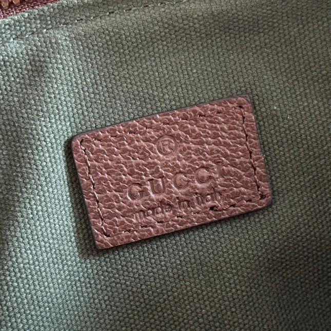 GUCCI 25S OPHIDIA MINI BOSTON BAG 16 IN BEIGE CANVAS AND BROWN CALFSKIN