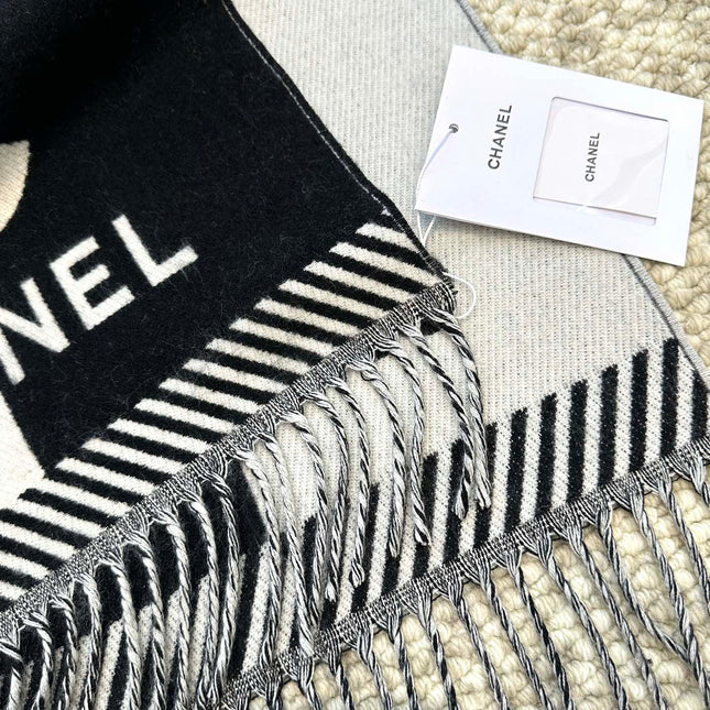 SCARF 184 CM IN BLACK MIX WHITE MERINO WOOL 393120