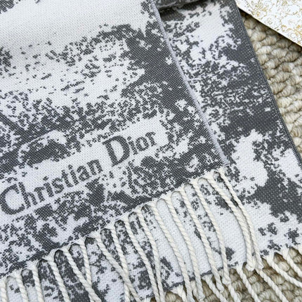 SCARF 220 CM IN WHITE MIX LIGHT GRAY MONOGRAM CASHMERE AND WOOL 413657