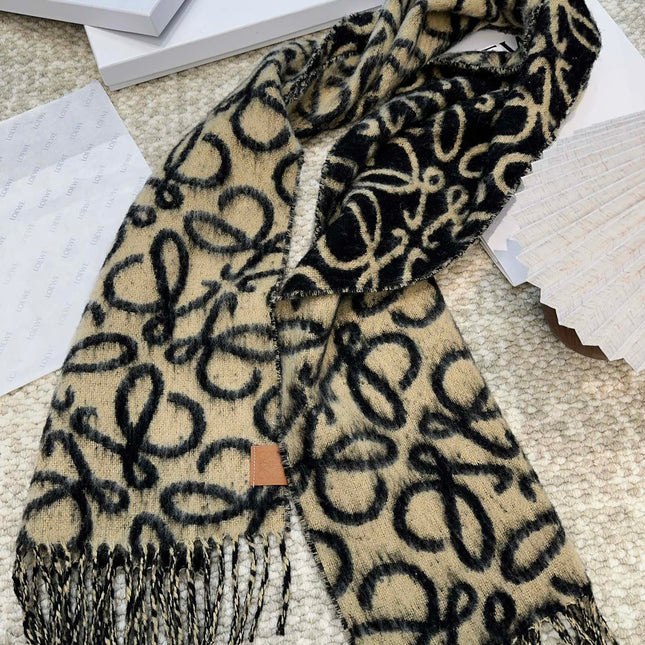 SCARF 186 CM IN BLACK MIX CAMEL BEIGE ALPACA AND WOOL 403823