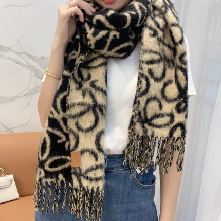 SCARF 186 CM IN BLACK MIX CAMEL BEIGE ALPACA AND WOOL 403823