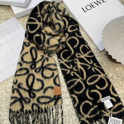 SCARF 186 CM IN BLACK MIX CAMEL BEIGE ALPACA AND WOOL 403823