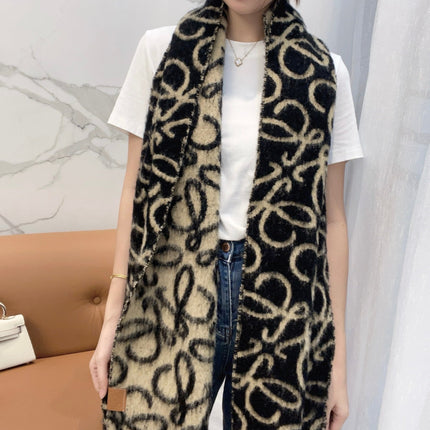 SCARF 186 CM IN BLACK MIX CAMEL BEIGE ALPACA AND WOOL 403823