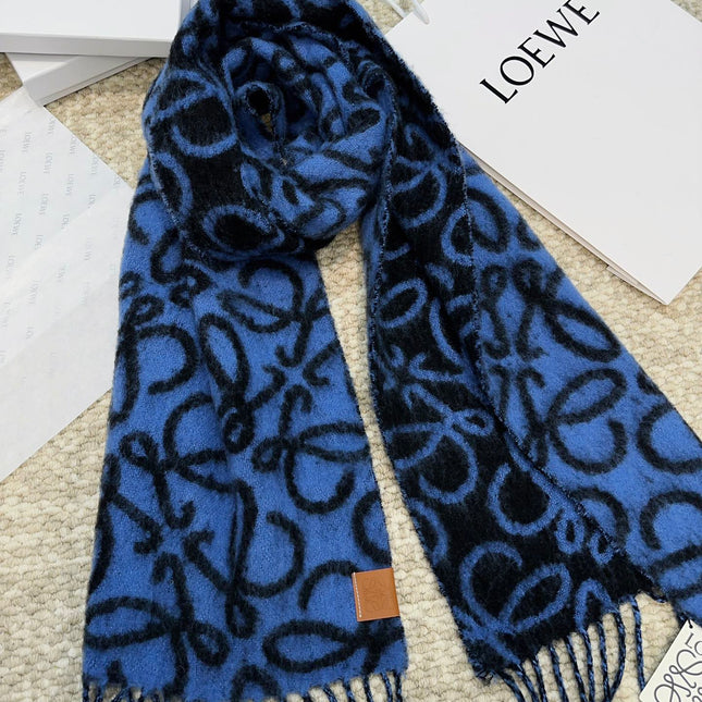 SCARF 186 CM IN COBALT BLUE MIX BLACK ALPACA AND WOOL 403824
