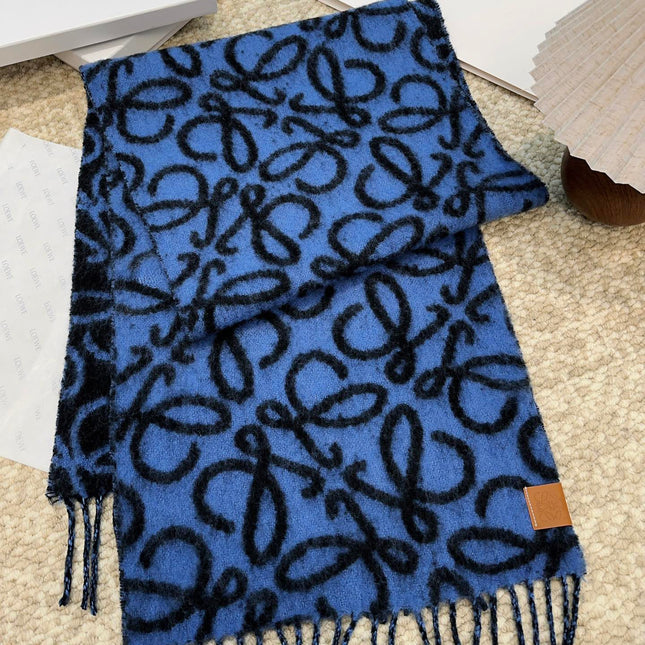 SCARF 186 CM IN COBALT BLUE MIX BLACK ALPACA AND WOOL 403824