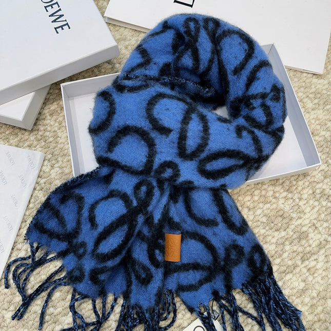 SCARF 186 CM IN COBALT BLUE MIX BLACK ALPACA AND WOOL 403824