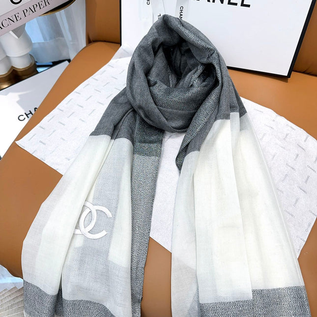 SCARF 200 CM IN SHADOW GRAY MIX WHITE CASHMERE 402262