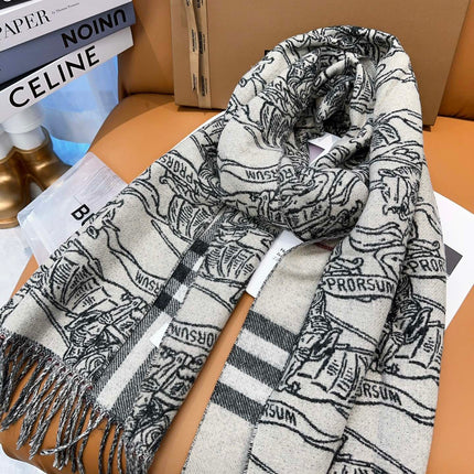 SCARF 210 CM IN WHITE MIX BLACK CASHMERE 408617