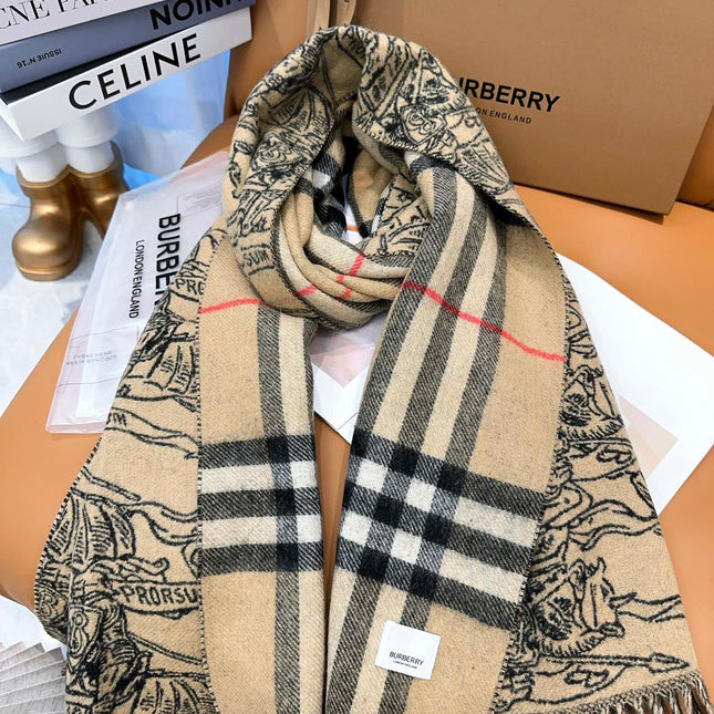 SCARF 210 CM IN CAMEL BEIGE MIX BLACK CASHMERE 408618