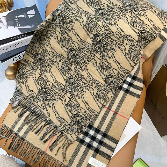 SCARF 210 CM IN CAMEL BEIGE MIX BLACK CASHMERE 408618