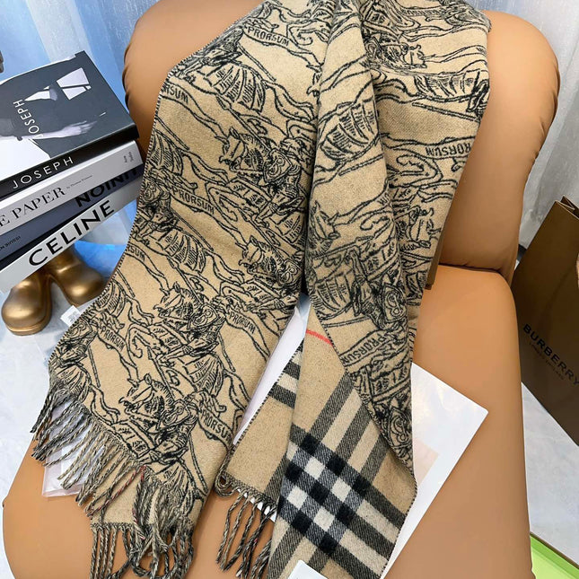 SCARF 210 CM IN CAMEL BEIGE MIX BLACK CASHMERE 408618