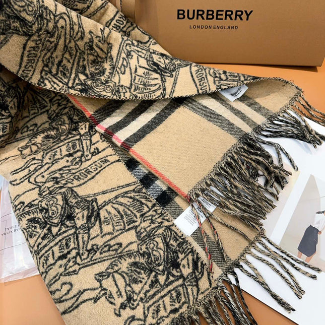 SCARF 210 CM IN CAMEL BEIGE MIX BLACK CASHMERE 408618