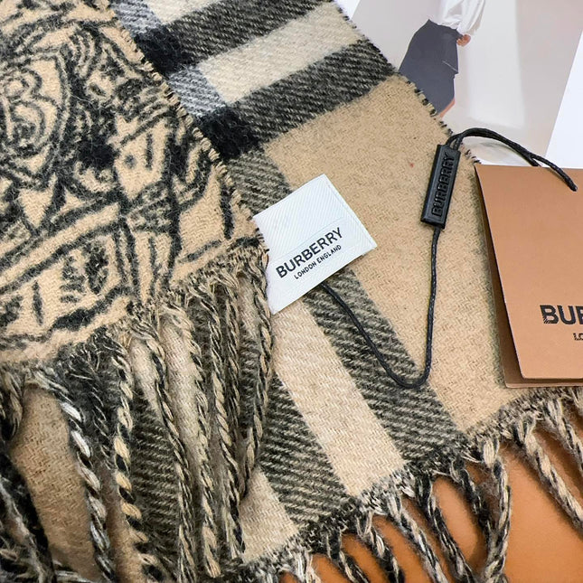 SCARF 210 CM IN CAMEL BEIGE MIX BLACK CASHMERE 408618