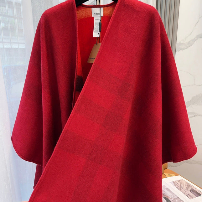 WOOL CAPE 140 CM CHERRY RED AND BLACK 394534