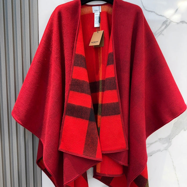 WOOL CAPE 140 CM CHERRY RED AND BLACK 394534