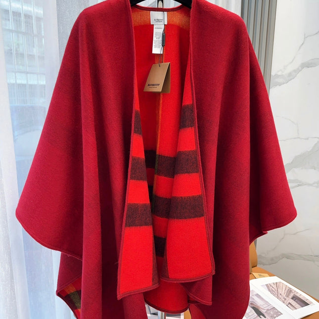 WOOL CAPE 140 CM CHERRY RED AND BLACK 394534